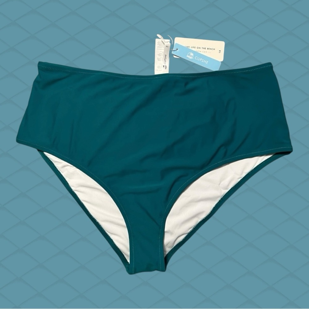 NWT~Cupshe~Swimsuit Bottom~Size 1X~Emerald Green~High Waist